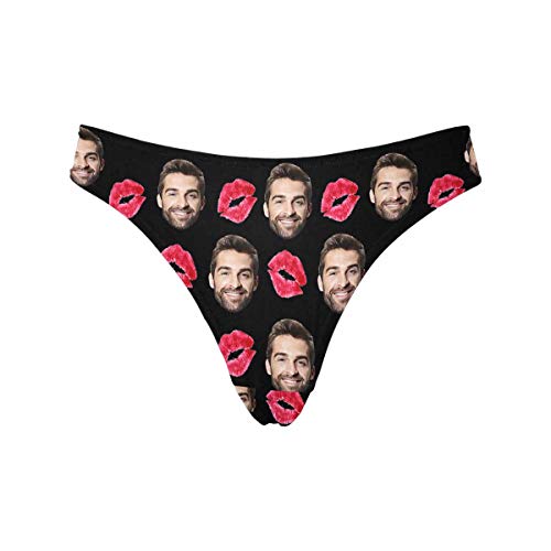 Custom Personalized Photo Printed Face Red Lip Kiss Black Novelty Women's Thong G-Strings Briefs Shorts M #TOP13