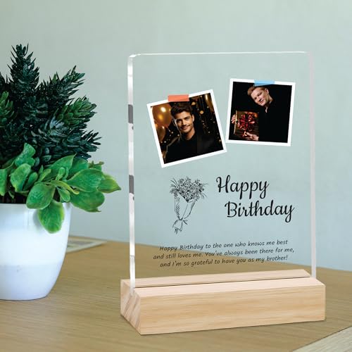 Image of Giftplease Personalized Happy Bithday Photo Plaque with Photo | Custom Friendship Gift with Wooden Stand | Best Friend Birthday Keepsake for Him or Her CS 01