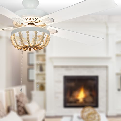 RIVER OF GOODS Coastal 52 Inch Wooden Bead LED Ceiling Fan, Cream - Image 2