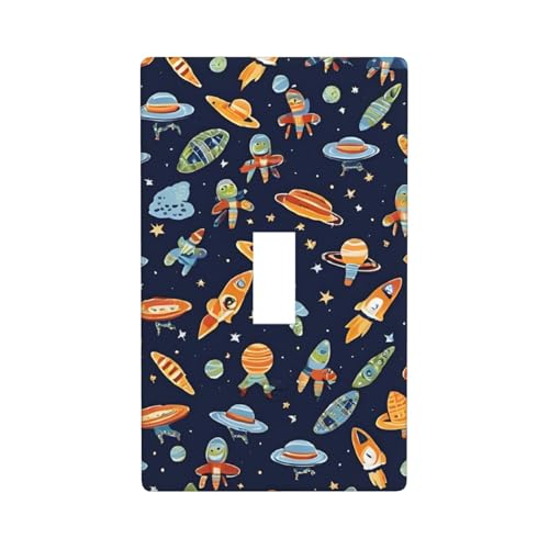 Funny Astronaut Rocket 1 Gang Light Switch Cover Single Toggle Wall Plate Decorative Electrical Faceplate For Bedroom Kitchen Home Decor