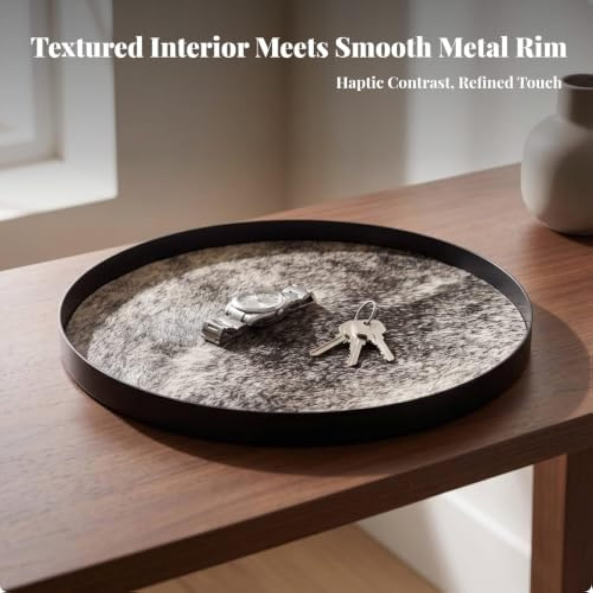 Wear-Resistant Round Metal Tray with Black Frame