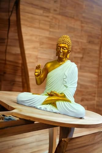 Image of 2 Feet Height Decorative Meditating Buddha Idol for Home Decor Big Size, Black Ceramic Murti, Meditation Buddha Statue, Home Garden Decor (Golden & White)