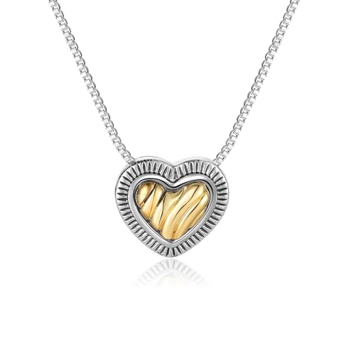 Heart Pendant Necklace Two Tone Gold and Silver Necklaces for Women Cable Wire Desinger Inspired Statement Women Jewelry Gifts