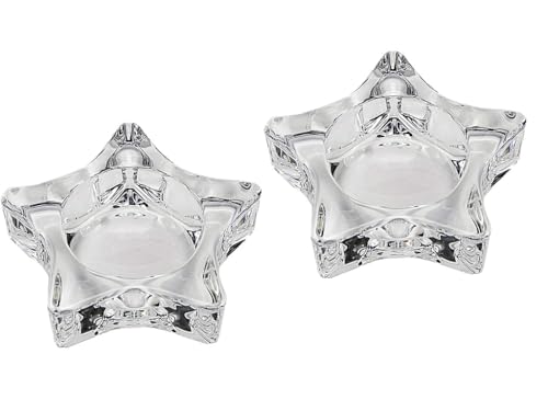 2 Pcsc Glass Tealight Candle Holder Star Shaped Glass Votive Candle Holder Chunky Glass Candle Holder for Wedding Party and Home Decor