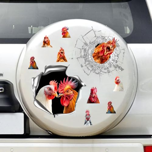 Image of Kazova Funny Chicken Car Stickers 10 Pcs 2 Sheets Rooster Decals Prank Humor Vinyl for Car Window Bumper Truck Laptop Farm Animal Poultry