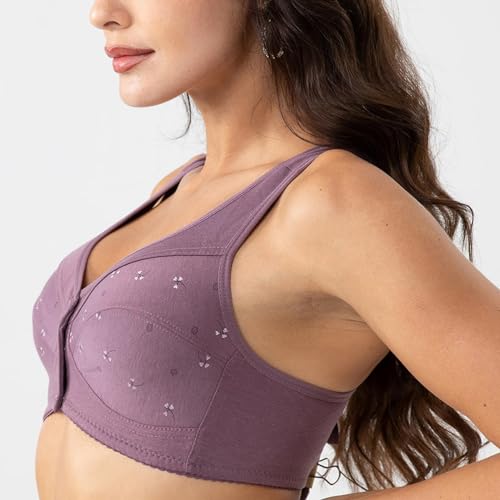 Image of Daisy Bras for Older Women Front Closure, Comfort Breathable No Underwire Daisy Bra for Seniors Purple 40