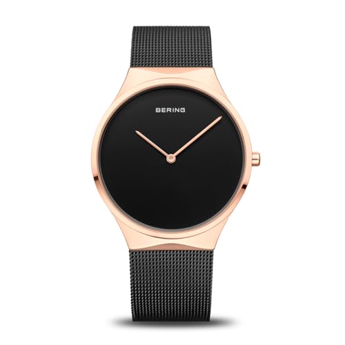BERING 12138-166 Reloj de cuarzo unisex con caja de acero inoxidable de 38 mm con acabado en oro rosa y esfera negra Imagen de BERING 12138-166 Reloj de cuarzo unisex con caja de acero inoxidable de 38 mm con acabado en oro rosa y esfera negra