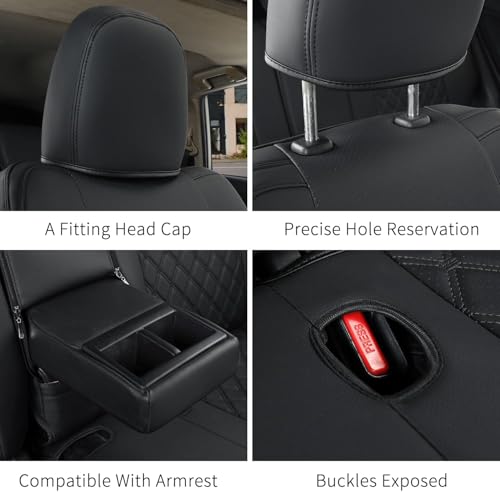 Image of GIANT PANDA Pu Leather Car Seat Covers Full Set Custom Fit for Toyota RAV4 2019 2020 2021 2022 2023 2024 Adventure,TRD-Off Road,Black