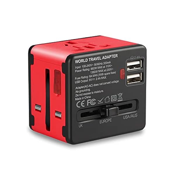 Adattatore da Viaggio Universale Adattatore di Alimentazione Internazionale Caricabatterie da Parete ad Alta velocità 2,4A 2 Porte USB per Europa Italia Stati Uniti e Altri 170 Paesi