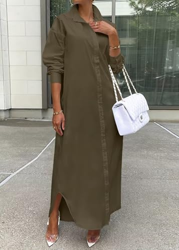 Image of Choichic Shirt Dresses for Women Casual Long Sleeve Cotton Button Down Maxi Dresses