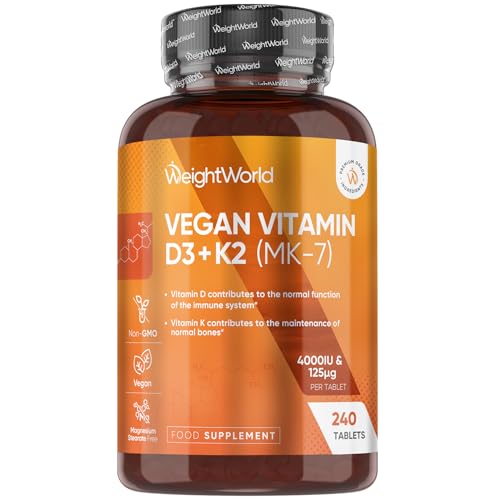 WeightWorld Vitamin D3 4000IU & K2 125μg (MK7) | 240 Easy to Swallow Vitamin D Tablets | Cholecalciferol | 8 Months Supply | VIT D3 K2 Supplements | 1 a Day VIT D | 5mm Micro Tablet