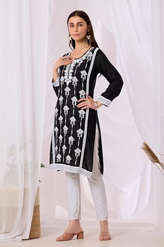 Image of Sidhidata Women's Rayon Sequence & Beads Embroidered Kurti (Kurti Beads)