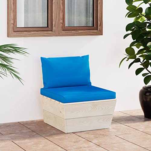 Frdhee Muebles de jardín sofá de salón, sofá central de paletas de jardín con cojín de madera de abeto impregnada,Para terraza al aire libre balcón,Se puede montar rápidamente