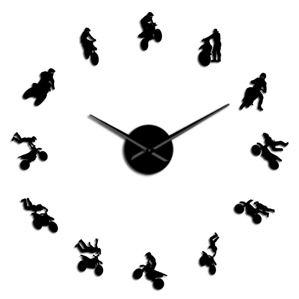 Horloge Motocross 3D argentée 47 pouces en acrylique pour salon