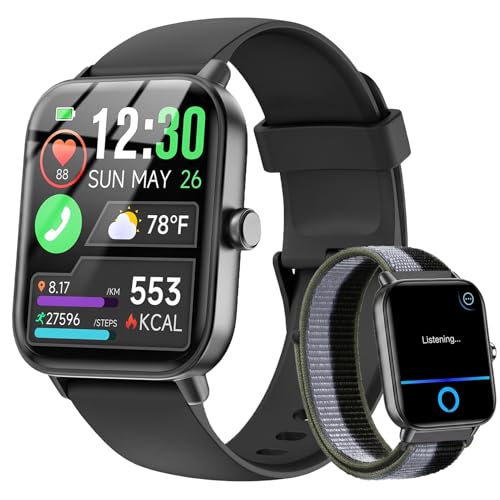 Smart Watches for Women/Men, Smart Watch for Android Phones and iPhone Compatible, Alexa Built-in, 1.8' Fitness Watches for Women, IP68 Waterproof /Bluetooth Call, Heart Rate/Sleep Monitor, Two Bands