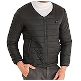 [veolaimy] 電熱ジャケット メンズ 冬 防寒対策 ヒータージャケット USB充電式 24箇所発熱 加熱ジャケット 襟なし 前後独立スイッチ 速暖 ダウンジャケット 水洗い可能 加熱服 大きいサイズ カジュアル 通勤 通学 屋外作業 アウトドア(ブラック,M)