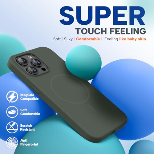 Image of Miracase Magnetic for iPhone 15 Pro Max Case, [Soft Anti-Scratch Microfiber Lining], Compatible with MagSafe, Liquid Silicone Case Shockproof Drop Protection Phone Case for 15 ProMax, Dark Green