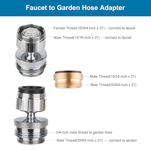 Hibbent Faucet Adapter Kit, Swivel Aerator Adapter to Connect Garden Hose - Multi-Thread Kitchen Sink Faucet to Garden Hose Adapter 3/4 Inch - Chrome Finished