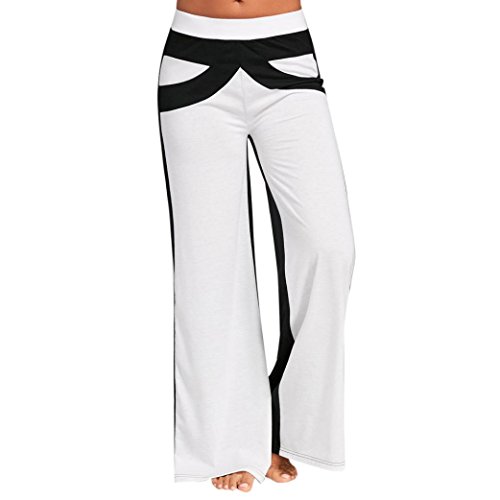 Women's Casual Loose Wide Leg Yoga Pants BCDshop High Waisted Flared Bell Bottom Palazzo Lounge Trousers (White, USA Size 12)
