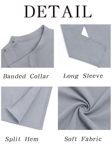 Image of Runcati Mens Kaftan Thobe Robe Long Sleeve Cotton Henley Shirt Casual Muslim Gown Salwar Kurta