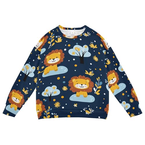 JUNZAN Handdrawing Cartoon Tigers Flowers Blue Little Kids Hooded Sweatshirt Fleece Sweatshirt With Hoodie Sports 4T