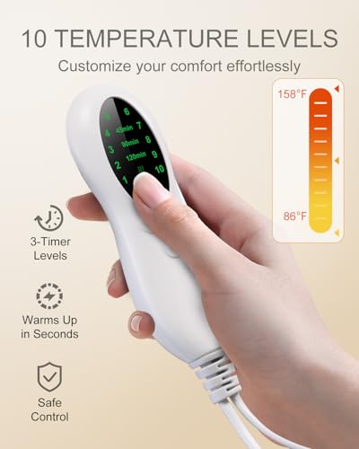 Electric Heating Pad for Period Cramps & Back Pain Relief, Valentines & Birthday Gifts for Her Him Mom Dad, Portable Heat Pad for Neck and Shoulders, 10 Heat Settings, ETL Certified, 12"x24", Gray - Image 5