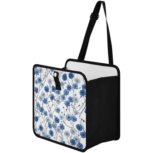 Image of Car Trash Can Organizer Bin with Adjustable Strap for Back Front Seat Console Waterproof Leakproof Collapsible Portable 11 Inch Chinese Style Cornflower