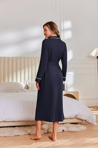 Image of Ekouaer Robes for Women Lightweight Knit Waffle Bathrobe Full Length Kimono Casual Ladies Loungewear