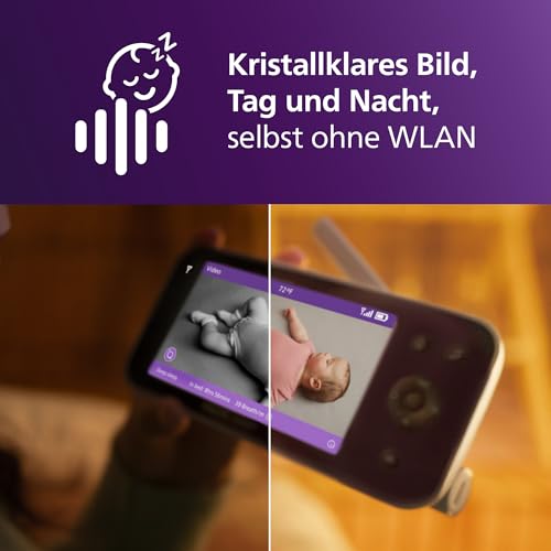 Philips AVENT Premium Connected Babyphone mit Kamera, das bisher Beste Babyphone, Schlaf- und Atmungs-Tracking mit KI, Schrei-Interpretation, DEKRA Zertifiziert privat und sicher, SCD973/26