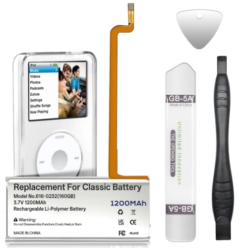 Quzmo 1200mAh 616-0232 Battery Replacement Compatible with iPod 5th -7th Generation Video Classic A1136 A1238 (5th 30GB 6th 80GB 6.5th 120GB 7th 160GB) with Repair Tool Kits