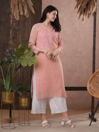 Image of Ada Hand Embroidered Lucknowi Chikankari Kota Kurta for Women A411211