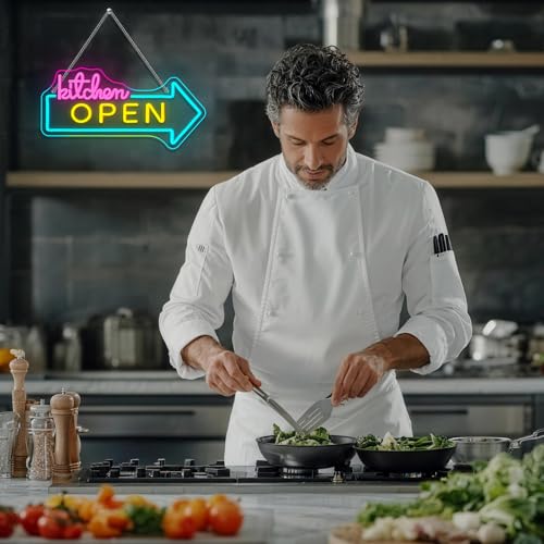 Image of Kitchen Open LED Neon Sign Dimmable Restaurant Wall Decor Fast Food Shop Sign Home Kitchen Decor USB Powered Adjustable Brightness Lights Food LED Neon Light for Restaurant Kitchen Store Snack Shop Party Business Decor