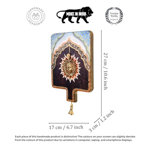 Image of Divya-III Wall decor frame with beautiful Brass Sculpture of Surya Dev | Handcrafted Wall Art for Home Decor & Office Spaces