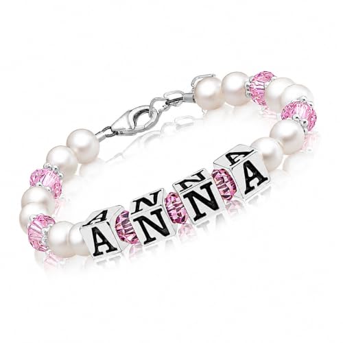 Image of Baby Crystals Sterling Silver Cross Charm | White Pearl Baptism Bracelet