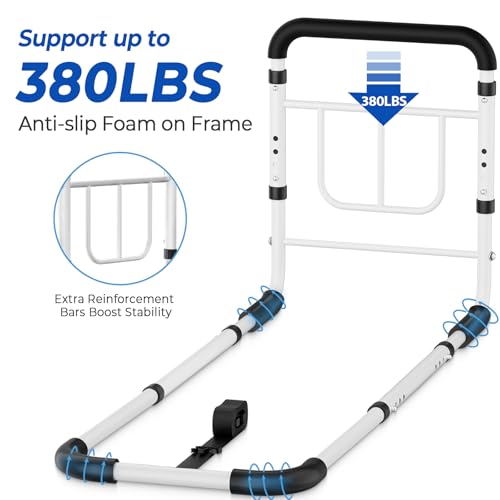 Bed Rails for Elderly Adults Safety - ASTM Approved 2026 Upgrade Adjustable Bed Cane with Non-Slip Ergonomic Handle & Storage Pocket, Bed Railings for Seniors Load 380 LBS, Tool-Free, Model BM03-1 - Image 5