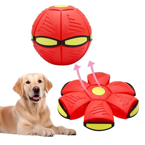 Pet Toy Flying Saucer Ball, Dog Toy Decompression Deformation Foot Stomp Light-Emitting Venting for Dogs Adult Cats (Red, 3 Lights)