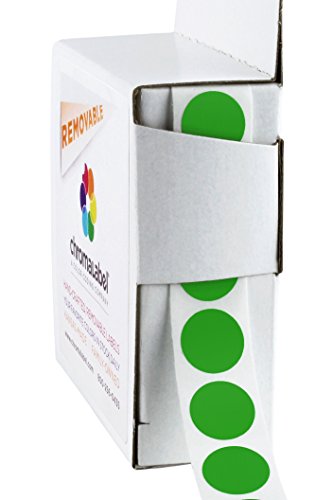 ChromaLabel 1/2 Inch Round Removable Color-Code Dot Stickers, 1000 per Dispenser Box, Green