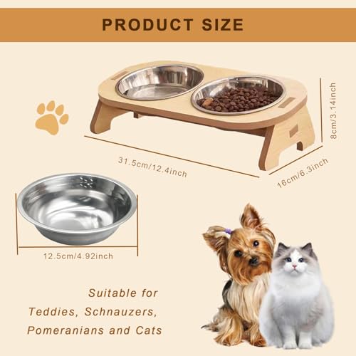 Druuzyl Erhöhter Katzennapf aus Edelstahl mit Bambus-Ständer - Futternapf & Wasserschale für Katzen und Hunde, rutschfeste Fressstation mit Holzfuß