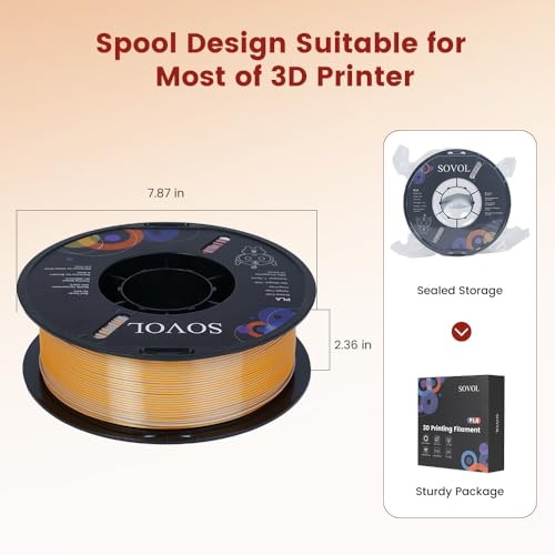 Image of Sovol PLA Filament Silk Tri Color Co-Extrusion 1.75mm, 3D Printer Filament 1kg / 2.2lbs, Shiny Silk Gold Silver Bronze 3 in 1 Coextrusion PLA Material + /-0.03mm