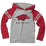 Wes and Willy Youth Boys College Long Sleeve Hooded T-Shirt Striped Jersey Hoodie (Arkansas Razorbacks, Large)
