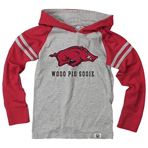 Wes and Willy Youth Boys College Long Sleeve Hooded T-Shirt Striped Jersey Hoodie (Arkansas Razorbacks, Large)