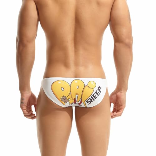Wayonge Men's Briefs Underwear Low Rise Men Bikini No Fly Covered Soft Breathable Daily Wear Sexy Printed Briefs for Men (10110-White,Large)