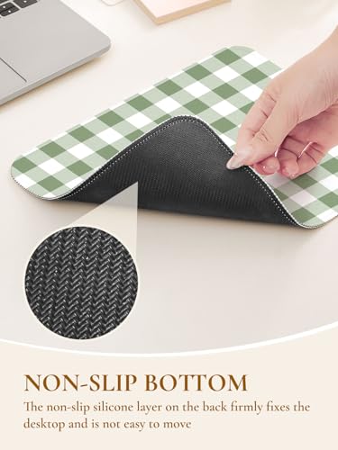 Image of Square Cute Checkered Mouse Pad with Stitched Edge, Premium Waterproof Cloth Aesthetic Small Plaid Mouse Mat, Non-Slip Rubber Base Funny Mousepad Desk Accessories,Green White