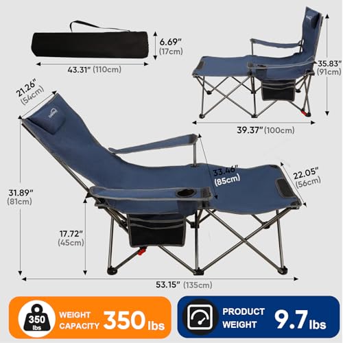 Colorsoul Silla de Camping Reclinable con Reposapiés, Silla Ajustable 90°-135° para Playa, Plegable y Resistente para Adultos, Azul miniatura 3