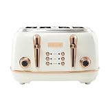 Haden Heritage 4 Slice Wide Slot Stainless Steel Toaster with Adjustable Browning Control & Non-Slip Feet, Ivory & Copper