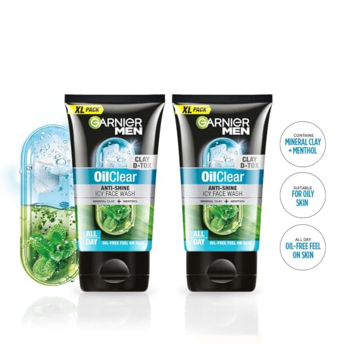 Image of Garnier Men Oil Clear Clay D-Tox Deep Cleansing Icy Face Wash, 155 g (Pack of 2)