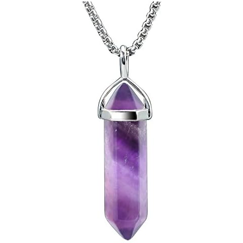 BEADNOVA Amethyst Necklace with Stainless Steel Chain Cover