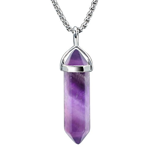 BEADNOVA Crystal Necklaces for Women Crystal Pendant Gemstone Necklace for Spiritual Energy Healing Hexagonal Pendant Divination for Men (18 Inches Stainless Chain)