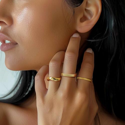 FENIMI 14K Gold Ring for Women Chunky Gold Rings Curved Bands for Women Minimalist yet Elegant Jewelry for Weddings Available Sizes 5-9 (7)4