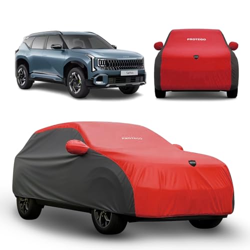 Image of PROTEGO Prime Series India's 1st Anti-Tear Car Cover for Kia Seltos | Heavy Duty, Custom Fit, All Weather Protection | 100% Waterproof, Windproof & Hail Resistant | 2 Year Warranty | Red + Black
